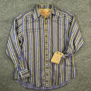 Robert Graham Men's Button Up Dress Shirt Purple Green Striped Flip Cuff Size XL